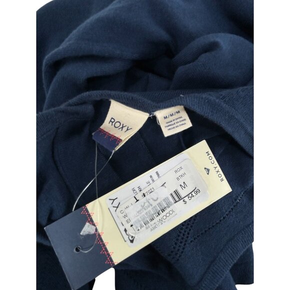 Roxy Sweater Mini Dress Sz M Navy Blue Long Sleeve Button Up Dress Peasant Boho - Picture 4 of 7